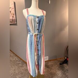 IRONI Linen Blend Striped Midi Dress | Vacation Ready | Size L